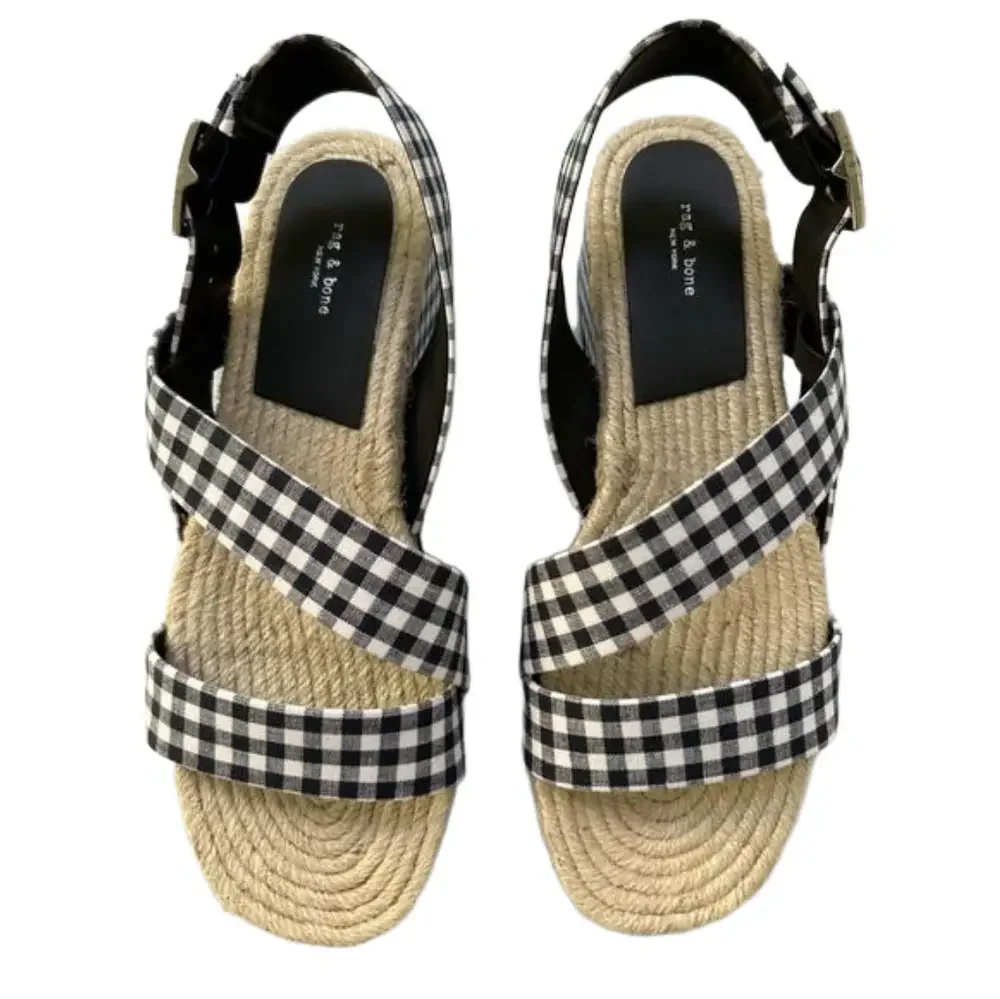 Rag & Bone Megan Size 9** Linen Platform Sandals Navy Gingham Slingback